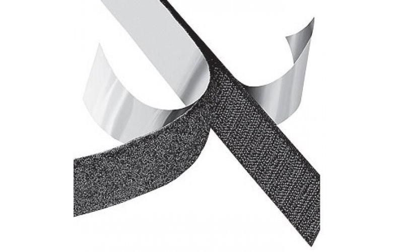 Mercodan Velcro tape with adhesive 25m, black, Hook / Male,