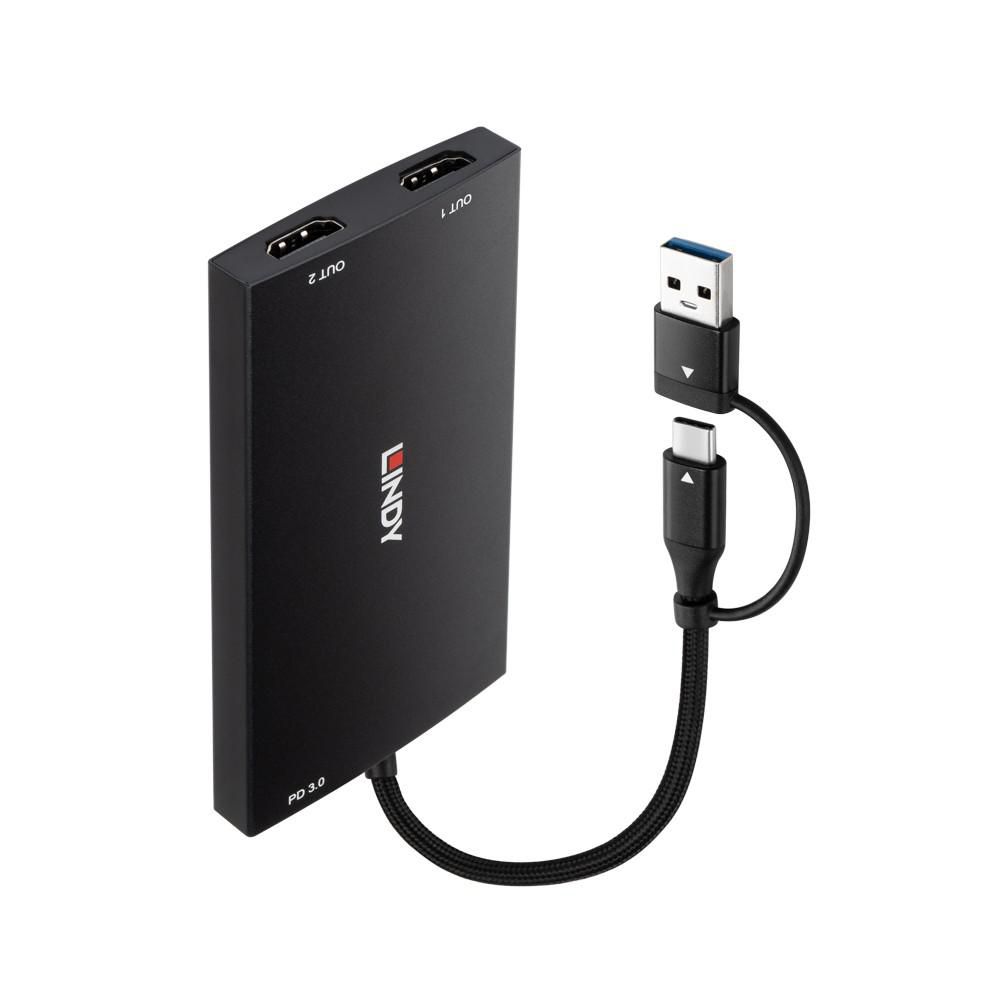 LINDY USB Type A and C to Dual HDMI 4K60 - 43430