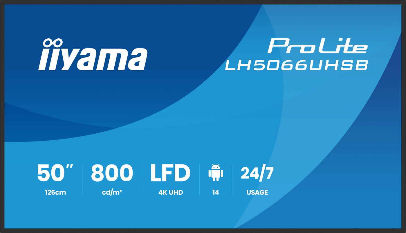 iiyama 50"" 3840x2160, 4K UHD IPS panel, Haze 25% 800cd/m,