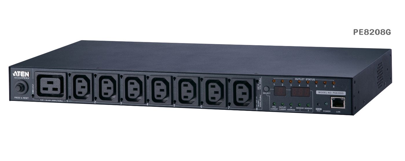 Aten 20A/16A 8-Outlet 1U Outlet-Metered AND Switched eco