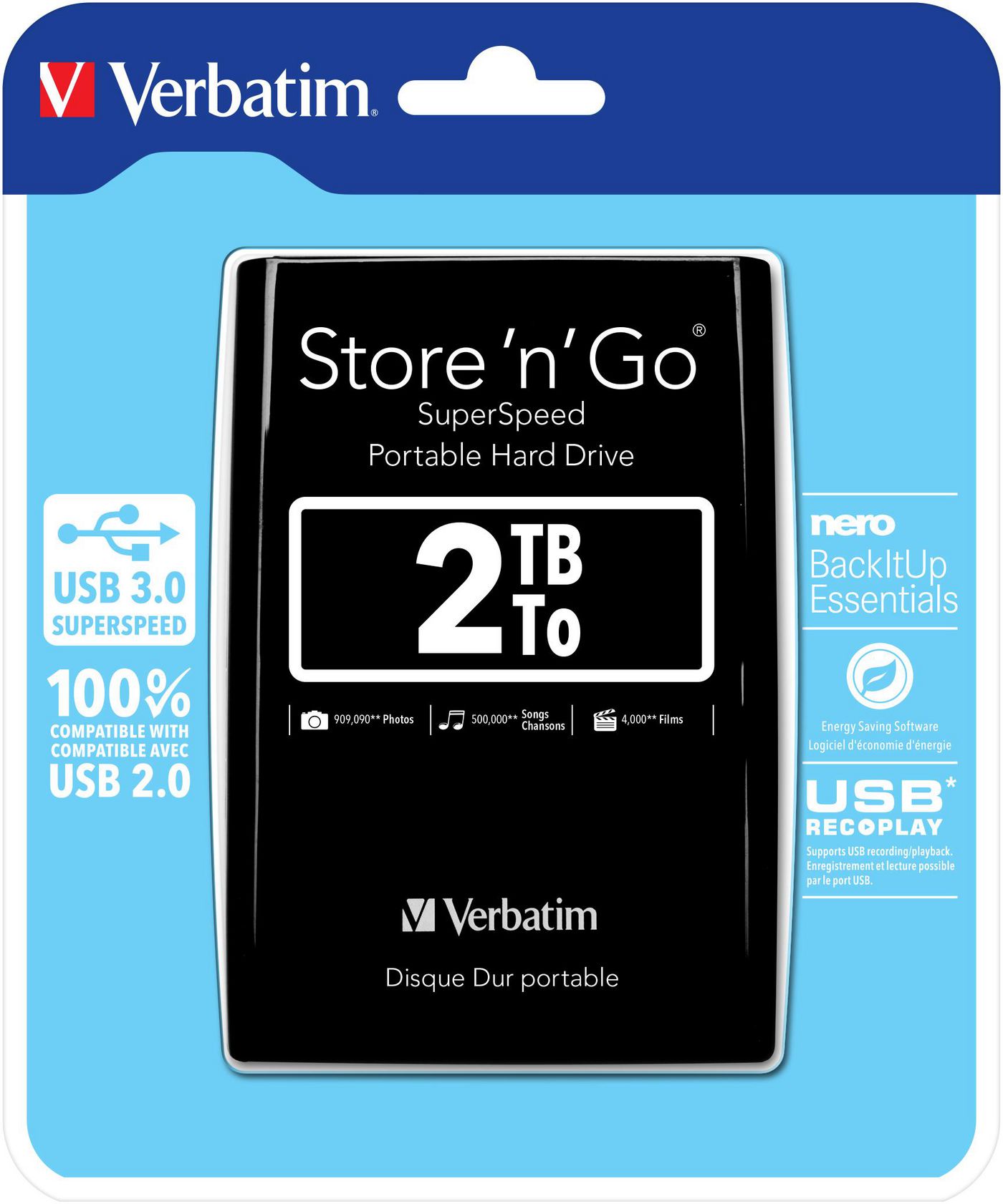 53177, Verbatim Store 'n' Go, 2TB, 5400 RPM, USB 3.0, Black | EET