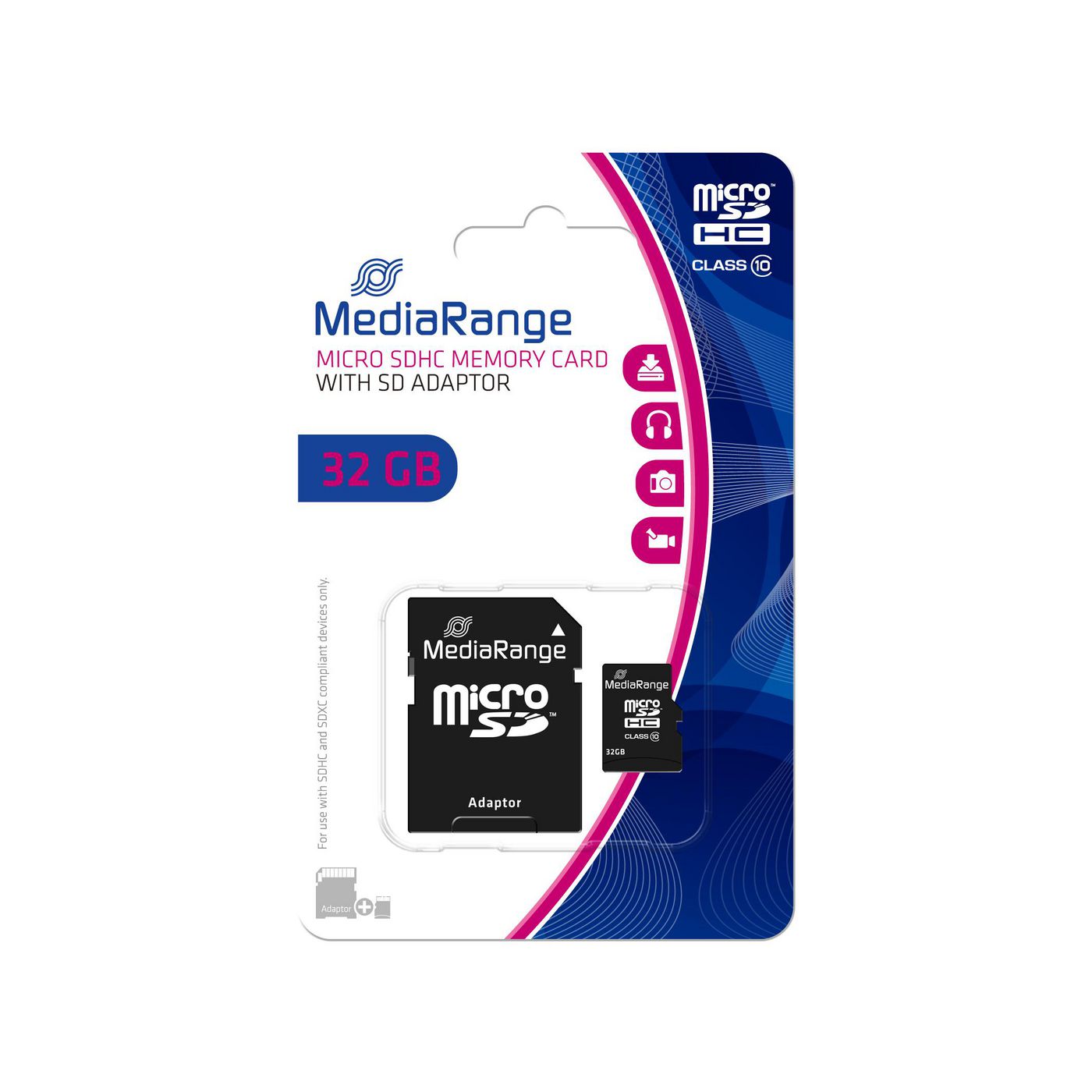 MediaRange MR959 SD MicroSD Card 32GB SD CL.10 