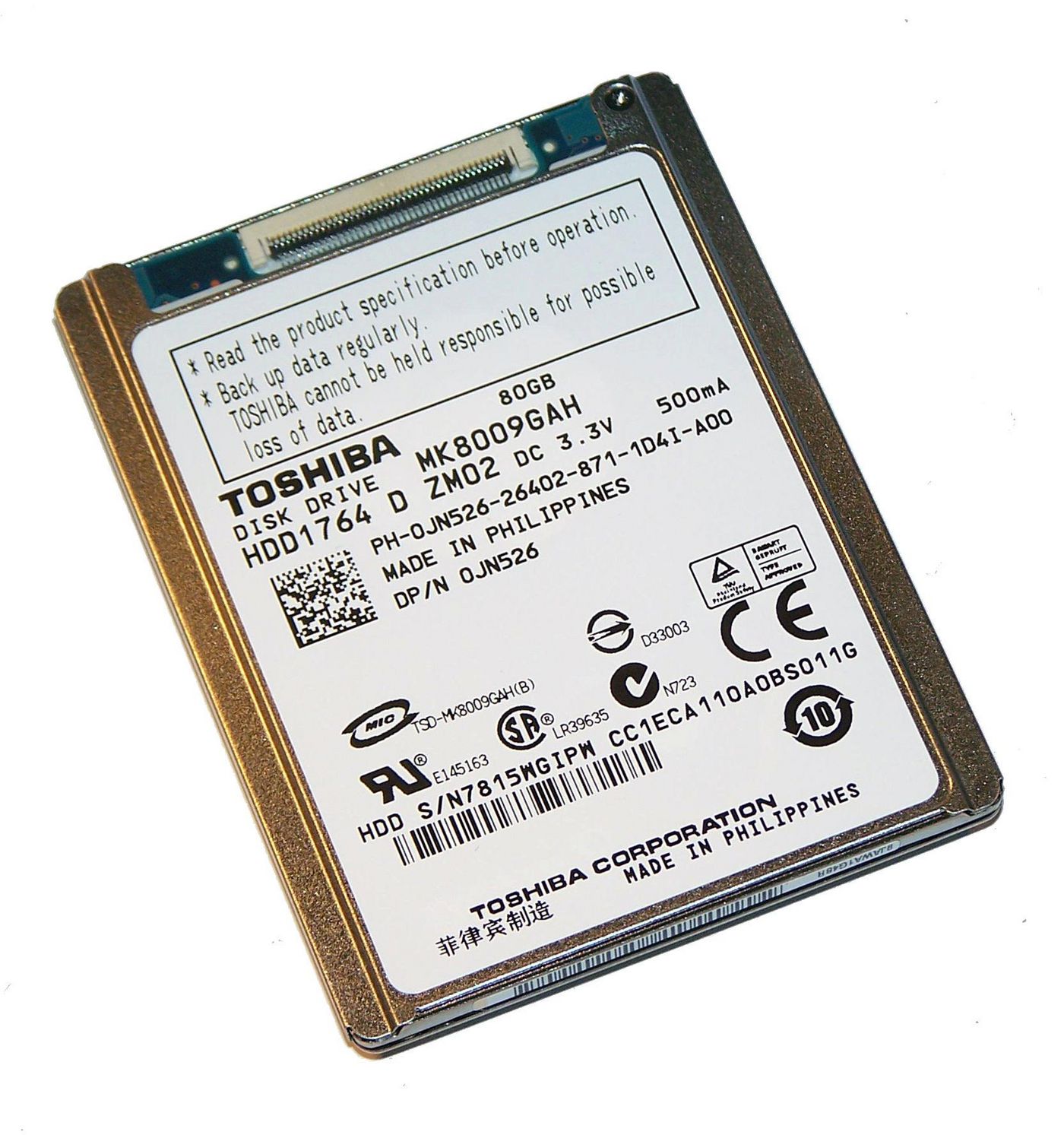 Toshiba MK8009GAH-RFB 80GB 1.8 ZIF LAPTOP HD 