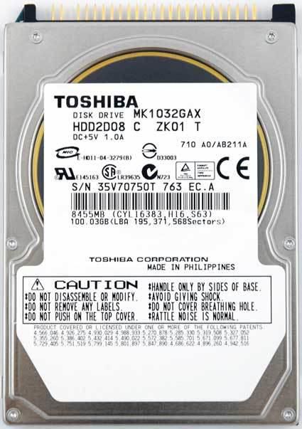 Toshiba MK1032GAX-RFB 100GB 2.5 5400RPM HDD 