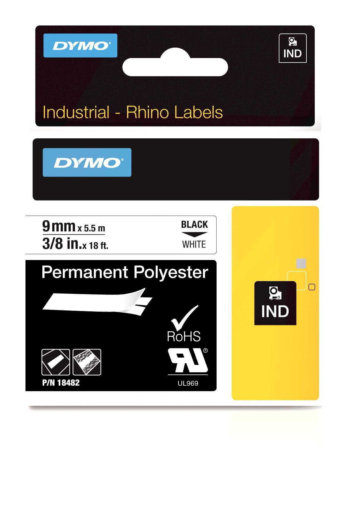 DYMO Rhino Band Polyester schwarz auf weiss 9 mm x 5,5 m
