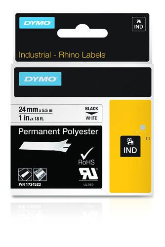 DYMO Rhino Band Polyester schwarz auf weiss 24 mm x 5,5 m