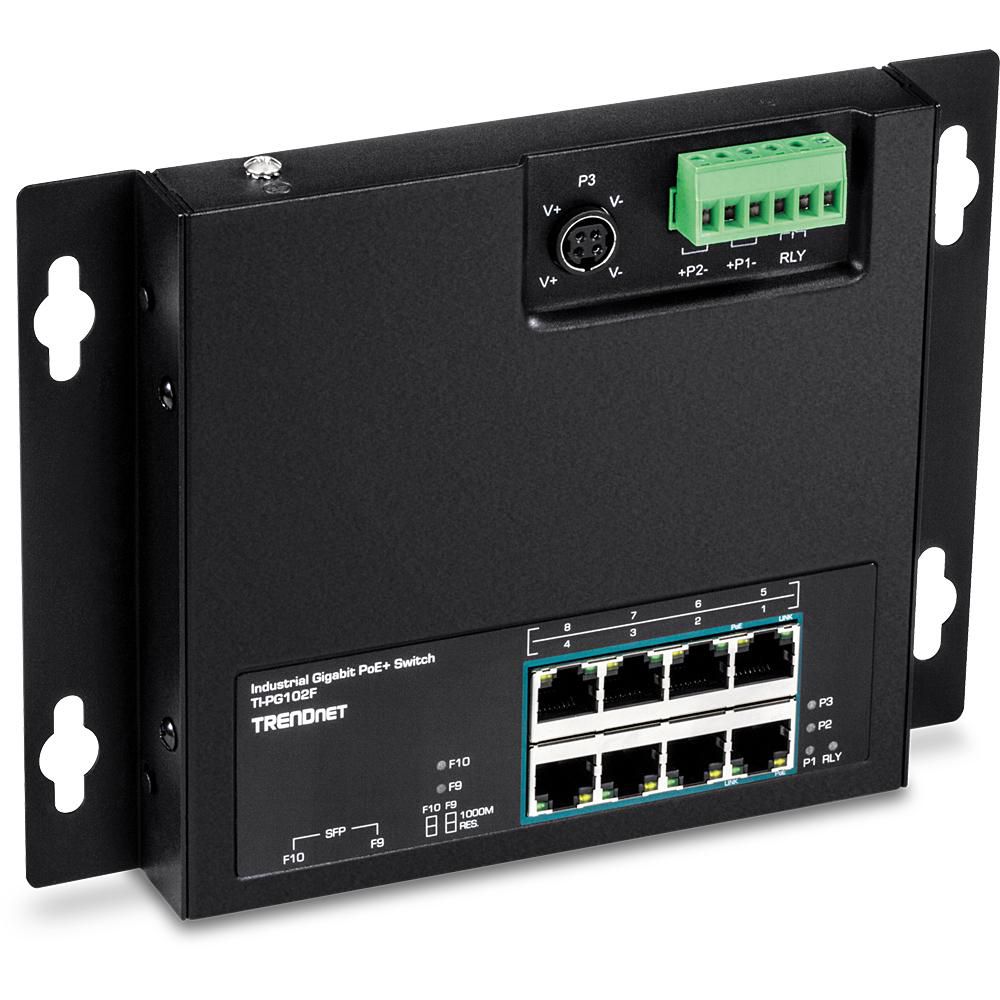 10-Port Industrial Gigabit PoE+ Wall-Mounted Front Access Switch