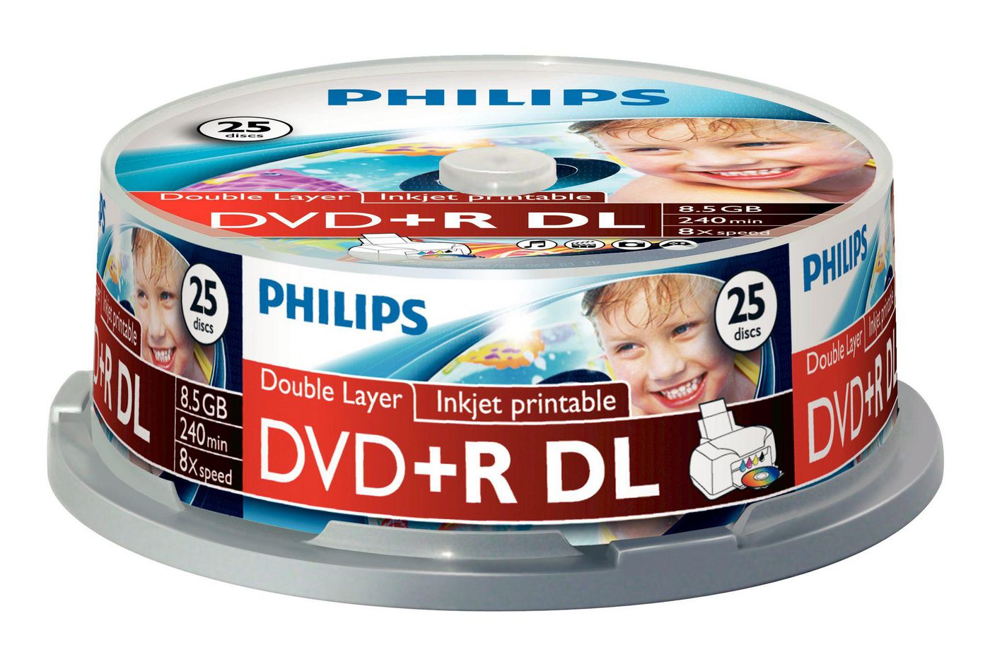 PHILIPS 25xDVD+R Double Layer printable Inkjet 8,5GB 240Min 8x CakeBox