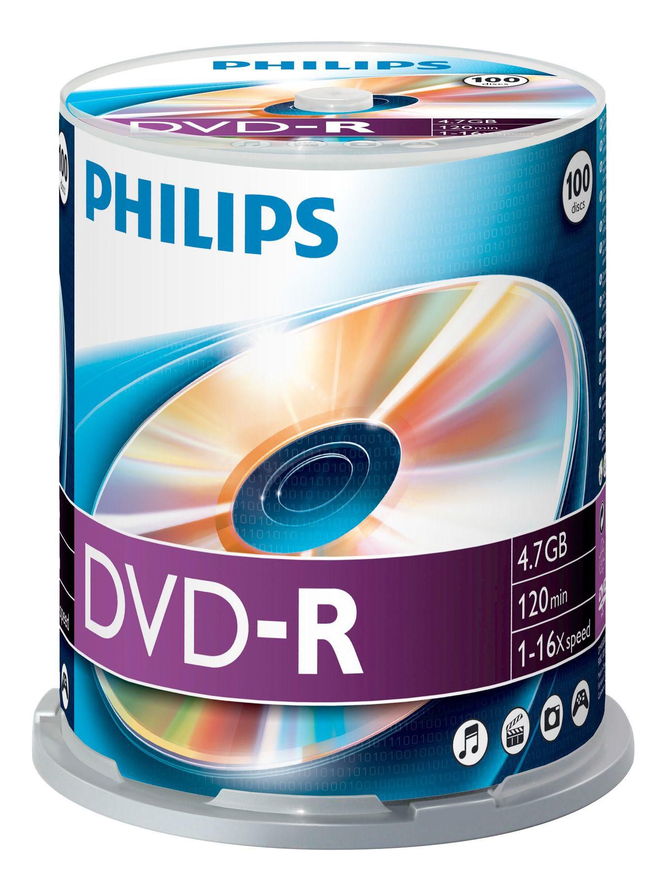 PHILIPS 100xDVD-R 4,7GB 120Min 16x CakeBox