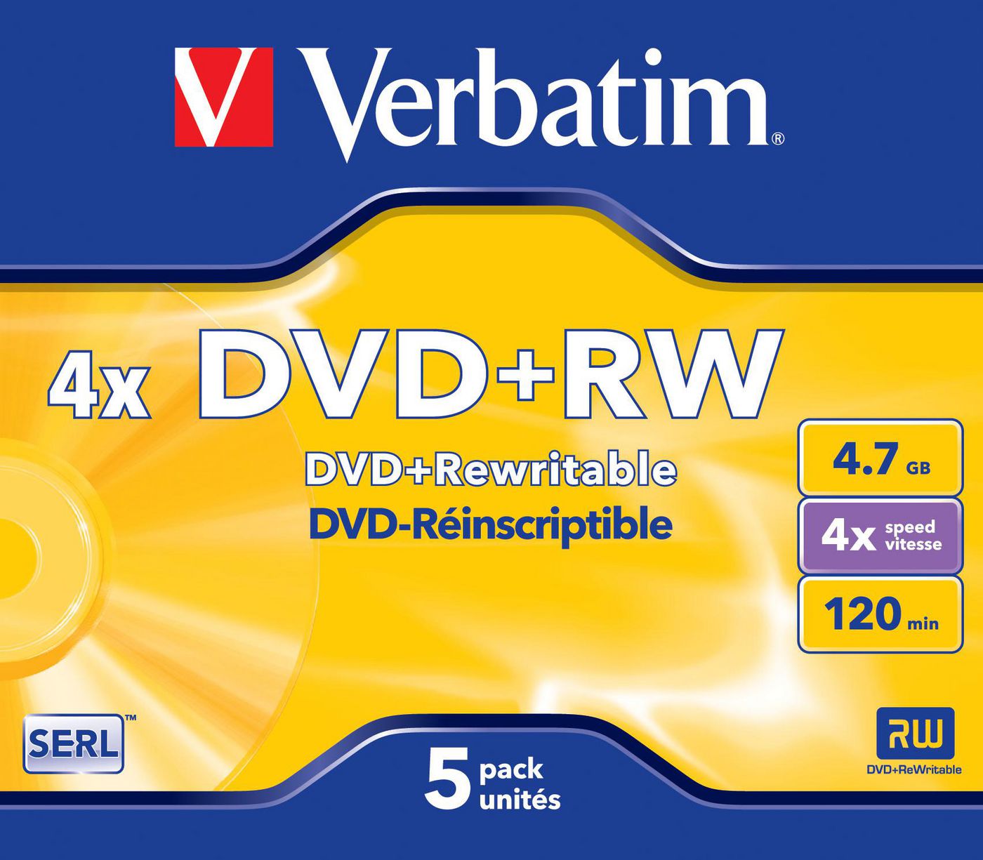 Verbatim 43229 DVD+RW 4X, 4.7GB Branded 