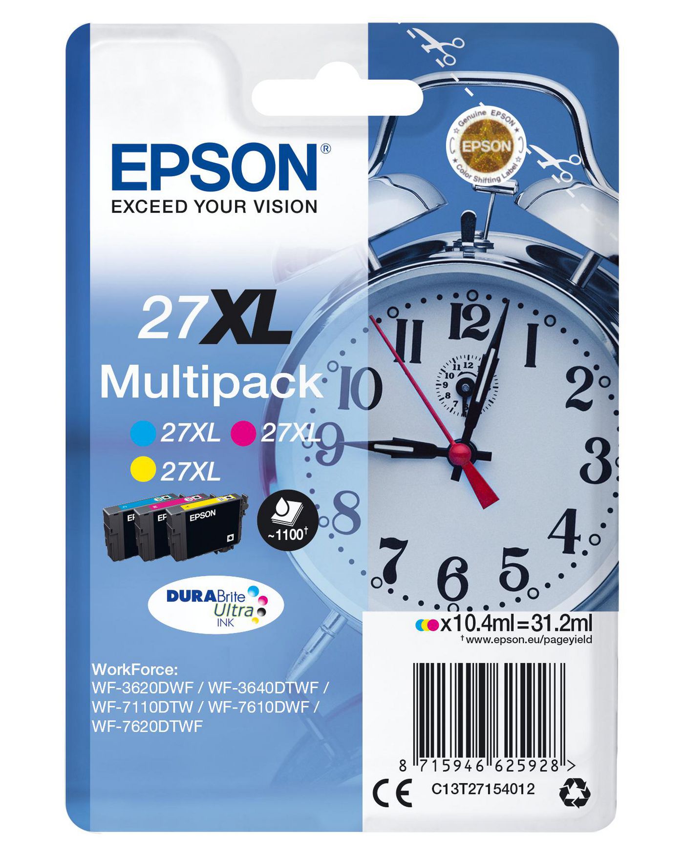 EPSON 27XL Multipack 3er Pack XL Gelb, Cyan, Magenta Tintenpatrone