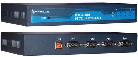 Brainboxes US-701 USB 4 Port RS232 1MBaud 