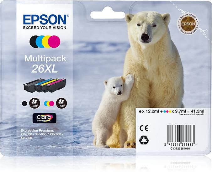 EPSON 26XL Multipack 4er Pack XL Schwarz, Gelb, Cyan, Magenta Tintenpatrone