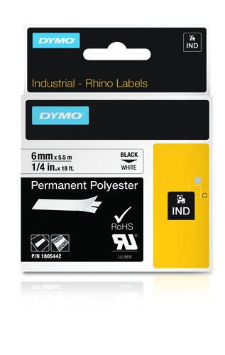 DYMO Rhino Band ID1 Polyester schwarz auf weiss 6 mm x 5,5 m