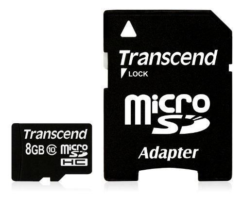 Transcend TS8GUSDHC10 MicroSD Card SDHC 8GB + Adapte 