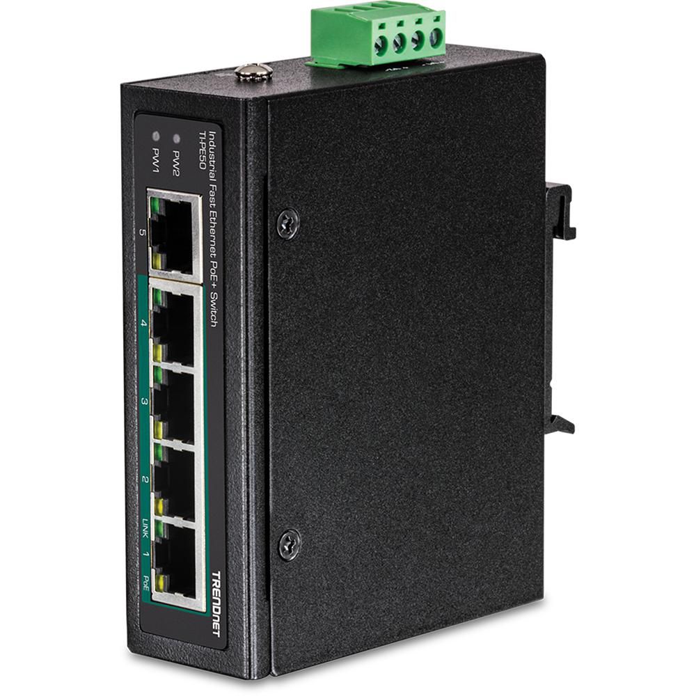 5-Port Industrial Fast Ethernet PoE+ DIN-Rail Switch