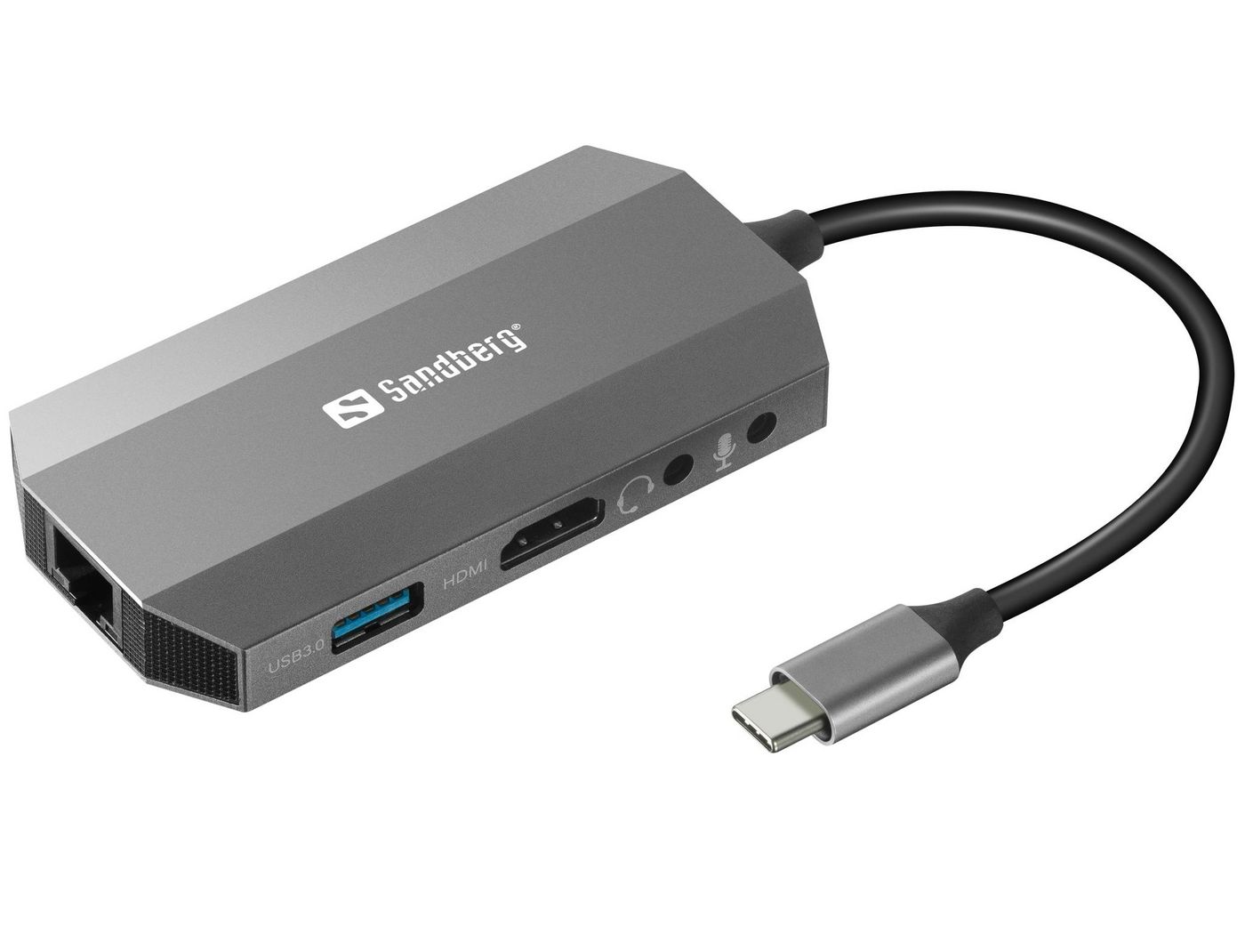 USB-C 6in1 Travel Dock - HDMI / USB-C PD / 2x USB 3.0 A / RJ45 / headphone + microphone connector / SD - 100w USB Power Delivery