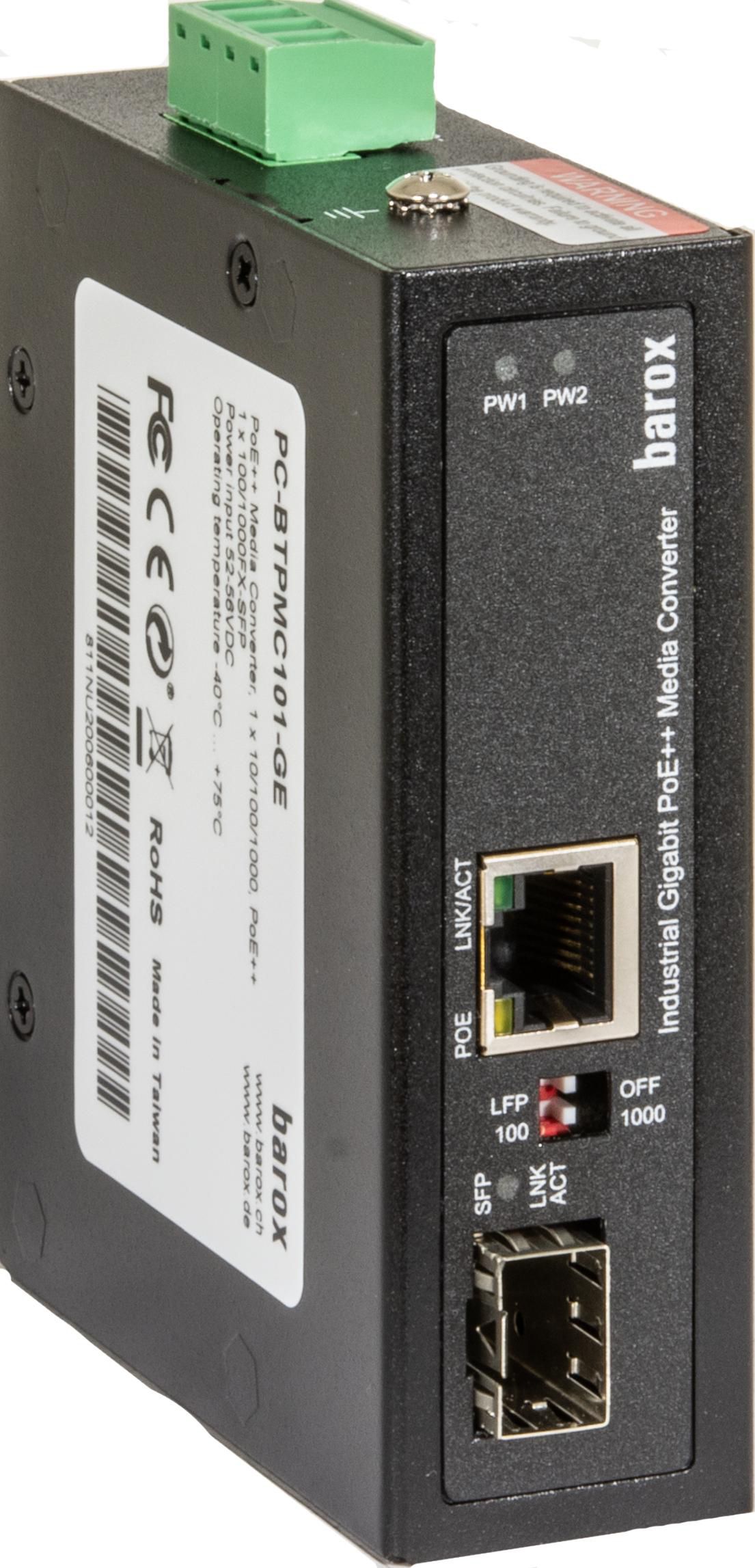 Media converter for DIN rail,