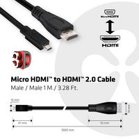 Club3D Micro HDMI™ to HDMI™ 2.0 4K60Hz Cable 1M / 3.28Ft - W124547351