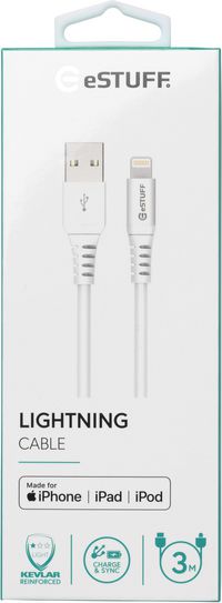 eSTUFF Lightning Cable MFI 3m White - W124585833