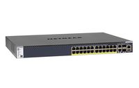 Netgear Stackable Managed Switch, L3, 24-port 1000BASE-T (RJ45) PoE+, 2-port 10GBASE-T (RJ45), 2-port 10GBASE-X (SFP+), 128Gbps, USB, Mini-USB / RJ45 / RS232 console ports, APS1000W PSU - W124590012