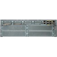 Cisco 3 GE WAN, 3 RJ-45, 2 x SFP, 4 x Service-module slot, Doublewide service-module slot, 4 x EHWIC, 1 GB DDR2, 256 MB Flash, 2 x USB 2.0, Voice Bundle w/PVDM3-64, FL-CME-SRST-25, UC License PAK - W124946949