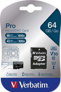 Verbatim 64GB, Micro SDXC, UHS Speed Class 3 (U3) - W125021107