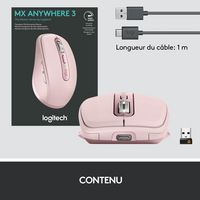 Logitech MX Anywhere 3 Compact Performance Mouse, RF Wireless + Bluetooth, Lithium Polymer (LiPo), Pink - W125866244