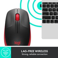 Logitech M190 Full-size wireless mouse, RF Wireless, Alkaline, Red - W125905721