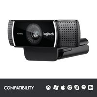 Logitech C922 Pro HD Stream Webcam, 1080p/30fps, 720p/60fps, H.264, Tripod, 162 g - W124882254