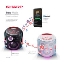 Sharp 2.1 Portable Bluetooth Party Speaker, 130 W, IPX5 waterproof, TWS to pair 2 units together, 14 h play time with built-in battery, LED flash light, White - W125938284