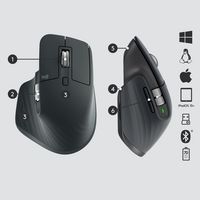 Logitech MX Master 3 Advanced Wireless Mouse, RF Wireless + Bluetooth, Lithium Polymer (LiPo), Graphite - W124538873