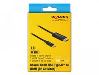 Delock Cable USB Type-Cª male > HDMI male (DP Alt Mode) 4K 60 Hz, 2m coaxial - black - W127153683