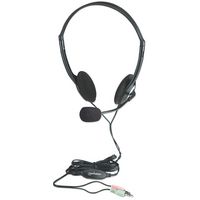 Manhattan Stereo Headset, Lightweight, adjustable microphone, in-line volume control, two 3.5mm plugs, cable 2m, Black, Blister - W124902661