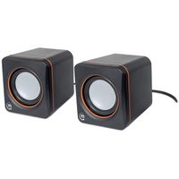 Manhattan 2600 Series Speaker System, Small Size, Big Sound, Two Speakers, Stereo, USB power, 3.5mm plug for sound, In-Line volume control, Black - W125102340