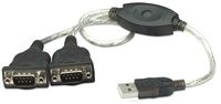 Manhattan USB to Two Serial Ports Converter cable, 45cm, Serial/RS232/COM/DB9, Prolific PL-2303RA Chip, Black/Silver cable, Blister - W124403175