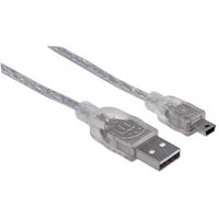Manhattan USB 2.0 Cable, USB-A to Mini-B, Male to Male, 1.8m, Translucent Silver, Polybag - W124608975