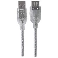 Manhattan USB 2.0 Extension Cable, USB-A to USB-A, Male to Female, 3m, Translucent Silver, Polybag - W124609251