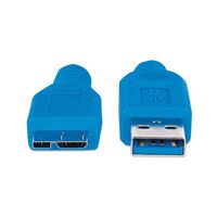 Manhattan USB 3.0 Cable, USB-A to Micro-B, Male to Male, 2m, Blue, Polybag - W124808715