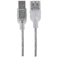 Manhattan USB 2.0 Extension Cable, USB-A to USB-A, Male to Female, 1.8m, Translucent Silver, Polybag - W124984879