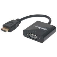 Manhattan HDMI to VGA Converter cable, 1080p, 30cm, Male to Female, Shielded, Optional USB Micro-B Power Port, Black, Polybag - W124384815