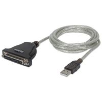 Manhattan USB to Parallel Printer DB25 Converter Cable, 1.8m, Male to Female, IEEE 1284, 1.2Mbps, Bus power, Black, Blister - W124487748