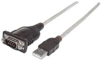 Manhattan Usb-A To Serial Converter Cable, 45Cm, Male To Male, Serial/Rs232/Com/Db9, Prolific Pl-2303Hxd Chip, Black/Silver Cable, Three Year Warranty, Polybag - W128253691