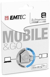 Emtec T250B Usb Flash Drive 8 Gb Usb Type-A / Micro-Usb 2.0 Stainless Steel - W128286740