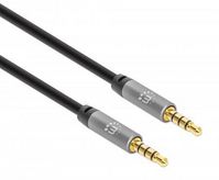 Manhattan Stereo Audio 3.5Mm Cable, 1M, Male/Male, Slim Design, Black/Silver, Premium With 24 Karat Gold Plated Contacts And Pure Oxygen-Free Copper (Ofc) Wire, Lifetime Warranty, Polybag - W128290651