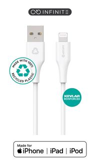 eSTUFF INFINITE Super Soft USB-A to Lightning Cable to Cable MFI 1m White - 100% Recycled Plastic - W128188389