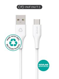 eSTUFF INFINITE Super Soft USB-C to USB-A Cable 1m White - 100% Recycled Plastic - W128202910