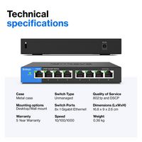 Linksys Lgs108 Unmanaged Gigabit Ethernet (10/100/1000) Black, Blue - W128251346