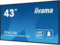 iiyama 43" 3840x2160, UHD VA panel, Haze 25% 500cd/m², Landscape and Portrait, Speakers 2x 10W, 3x HDMI, USB 2.0 x2, WiFi, LAN, Media Play USB Port, Control LAN / RS232C, iiSignage2 (CMS/DMS), E-Share, Android 11 OS, file- and web browser, 24/7 Operation, Slim design depth 40mm, VESA Mount 400x300 - wallmount included - W128444343