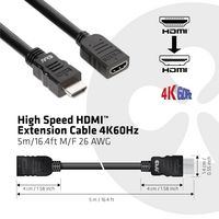 Club3D High Speed Hdmi™ Extension Cable 4K60Hz M/F 5M/16.4Ft 26 Awg - W128559673